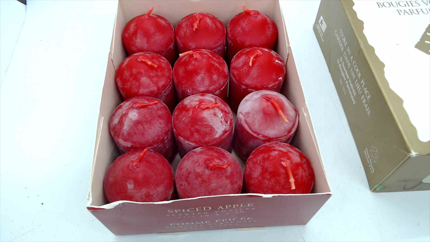 Lancaster Colony Candles Spiced Apple Scented Votive Candles — Box of 12, 1½" × 2", Vintage NOS