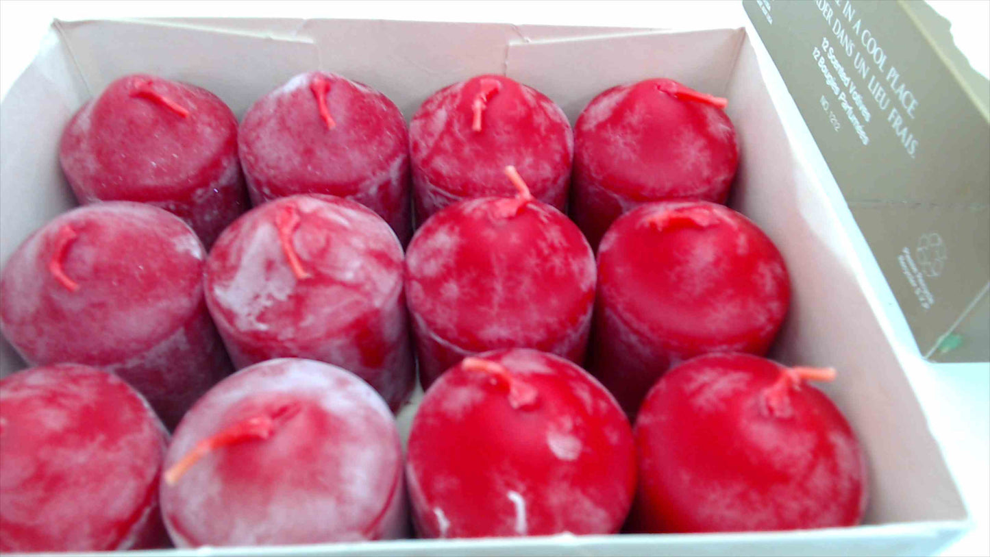 Lancaster Colony Candles Spiced Apple Scented Votive Candles — Box of 12, 1½" × 2", Vintage NOS