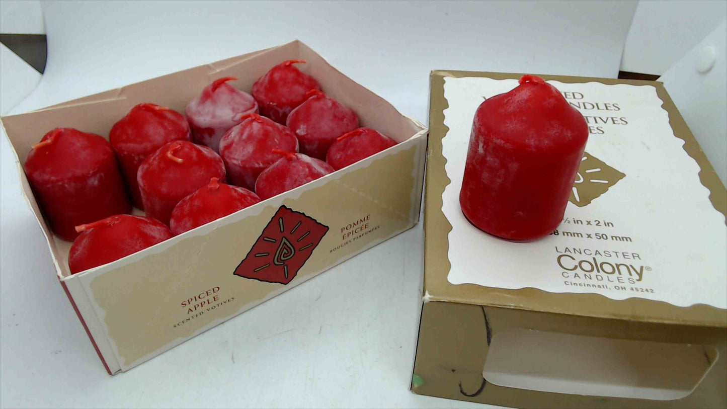 Lancaster Colony Candles Spiced Apple Scented Votive Candles — Box of 12, 1½" × 2", Vintage NOS