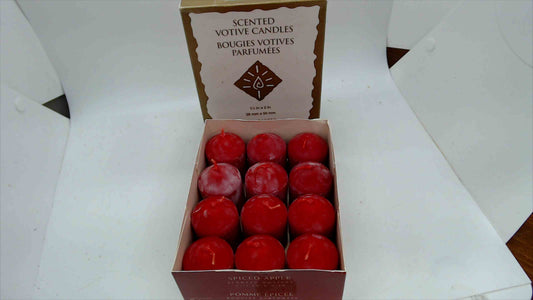 Lancaster Colony Candles Spiced Apple Scented Votive Candles — Box of 12, 1½" × 2", Vintage NOS