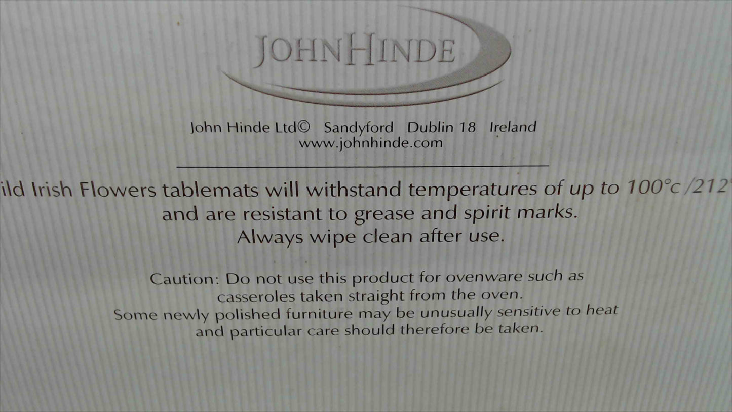 John Hinde "Wild Irish Flowers" Cork-Backed Placemats — Set of 6, Original Box, Made in Ireland