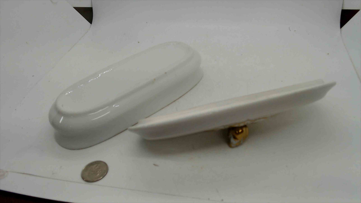 French Antique Porcelain Toothbrush Vanity Box with Gold Floral Lid — As-Is