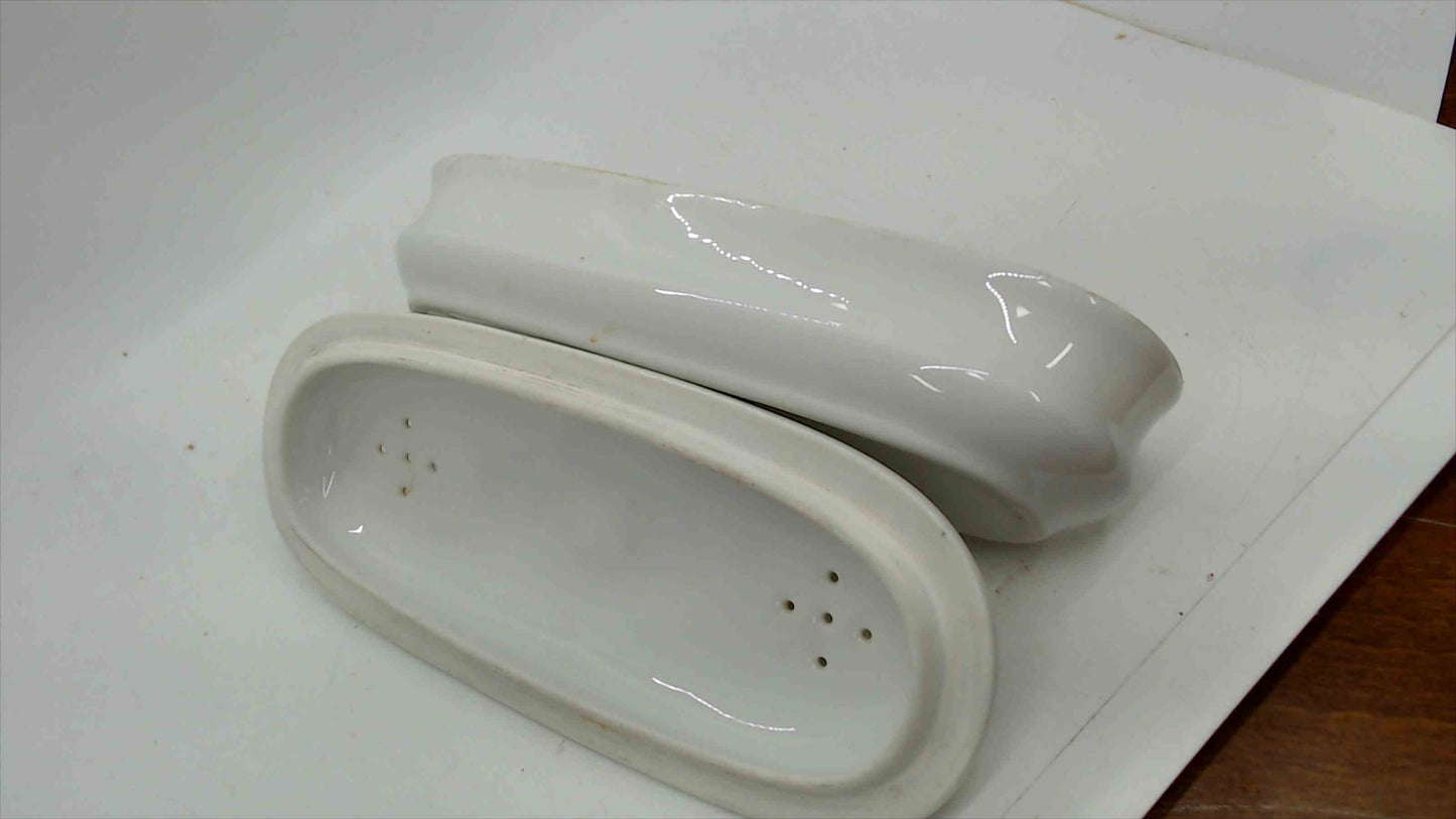 French Antique Porcelain Toothbrush Vanity Box with Gold Floral Lid — As-Is