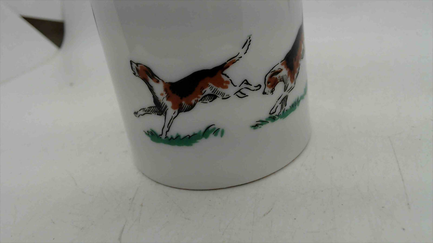 Porcelain Lidded Jar with Hunt Scene – Hounds & Riding Crop, Gold Rim, Signed Menzies