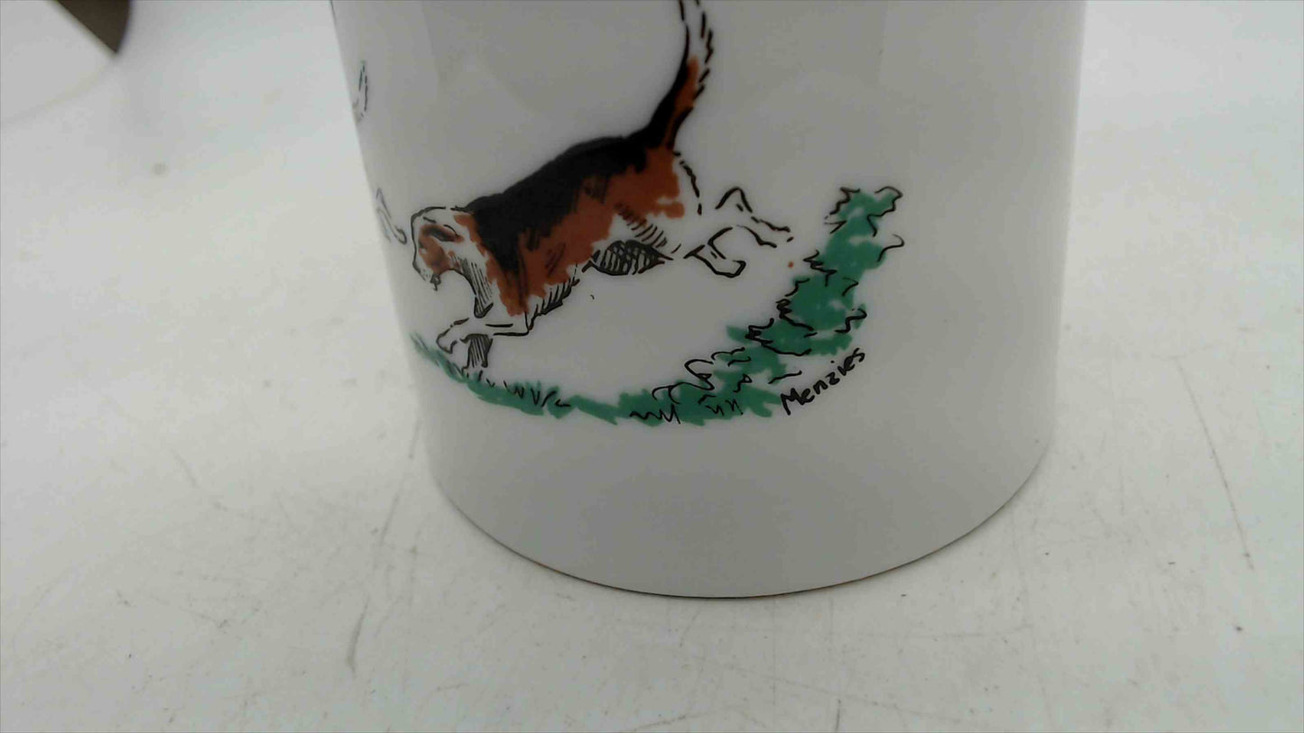 Porcelain Lidded Jar with Hunt Scene – Hounds & Riding Crop, Gold Rim, Signed Menzies