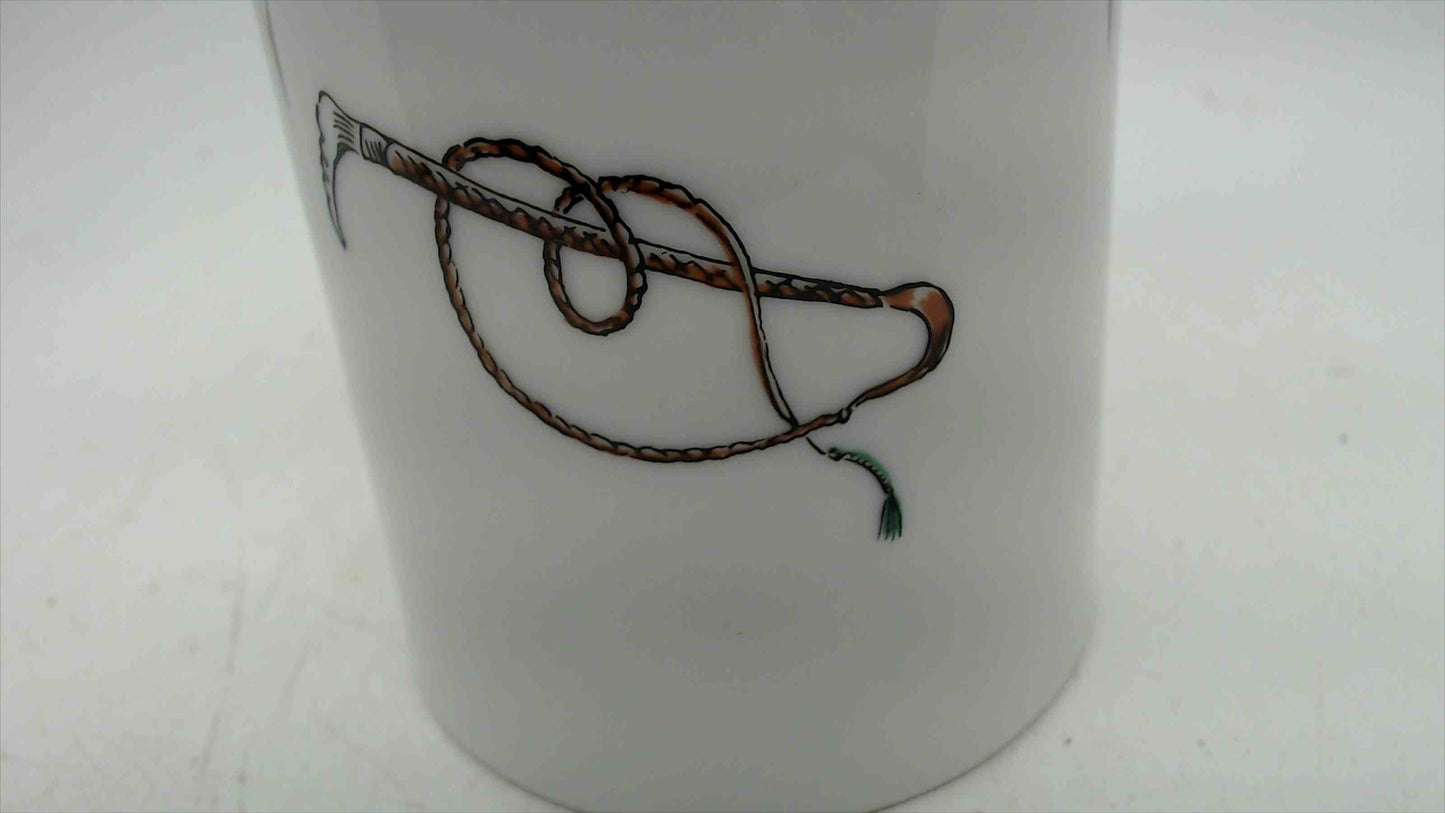 Porcelain Lidded Jar with Hunt Scene – Hounds & Riding Crop, Gold Rim, Signed Menzies
