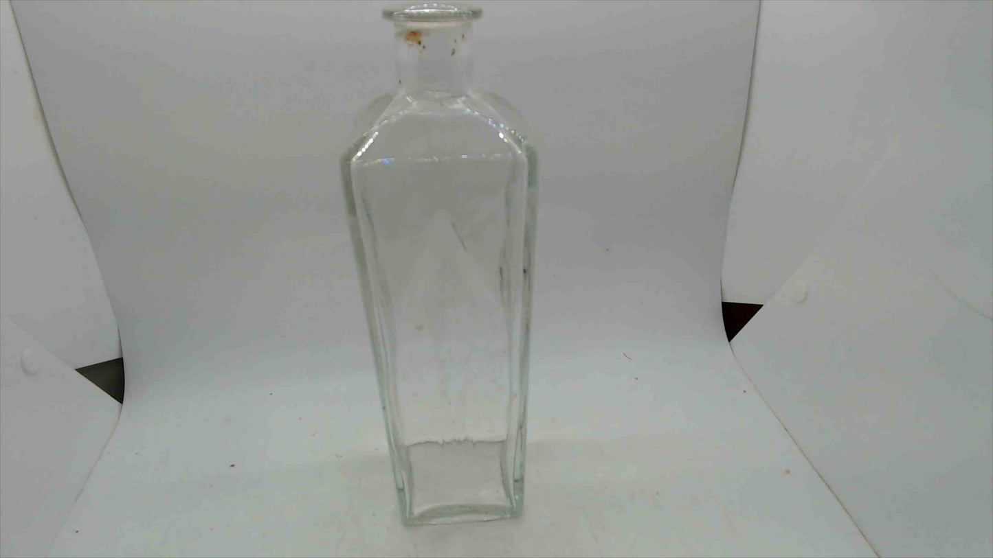 Antique Clear Glass Apothecary Bottle – Square Chamfered Body, Ground Glass Stopper, 9.75"