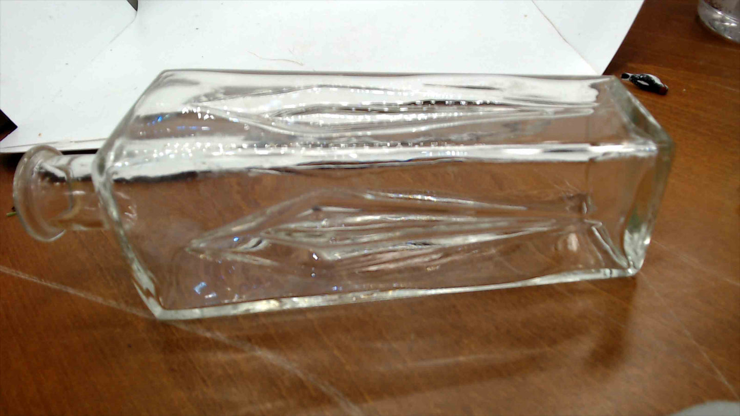 Antique Clear Glass Apothecary Bottle – Square Chamfered Body, Ground Glass Stopper, 9.75"