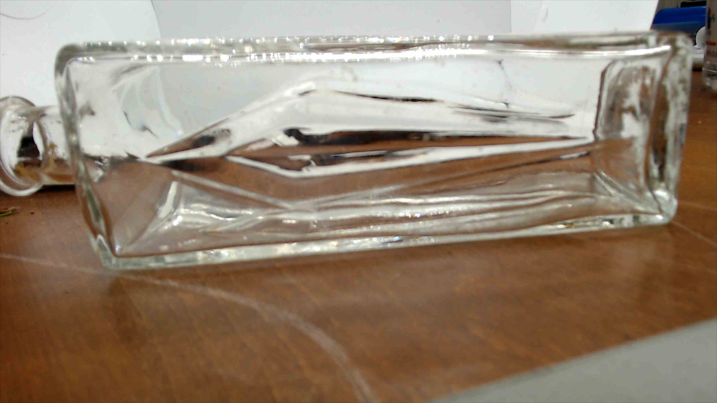 Antique Clear Glass Apothecary Bottle – Square Chamfered Body, Ground Glass Stopper, 9.75"