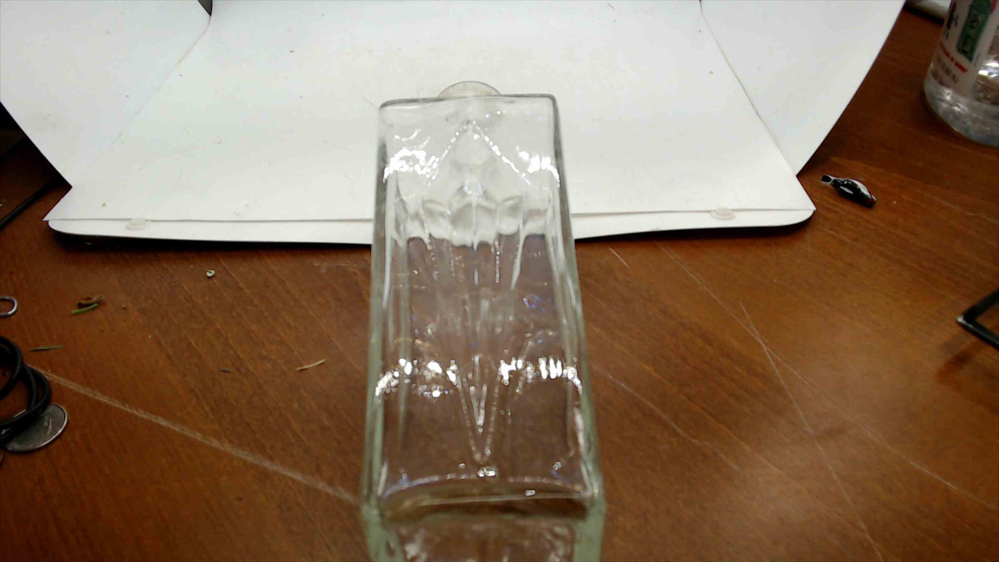 Antique Clear Glass Apothecary Bottle – Square Chamfered Body, Ground Glass Stopper, 9.75"