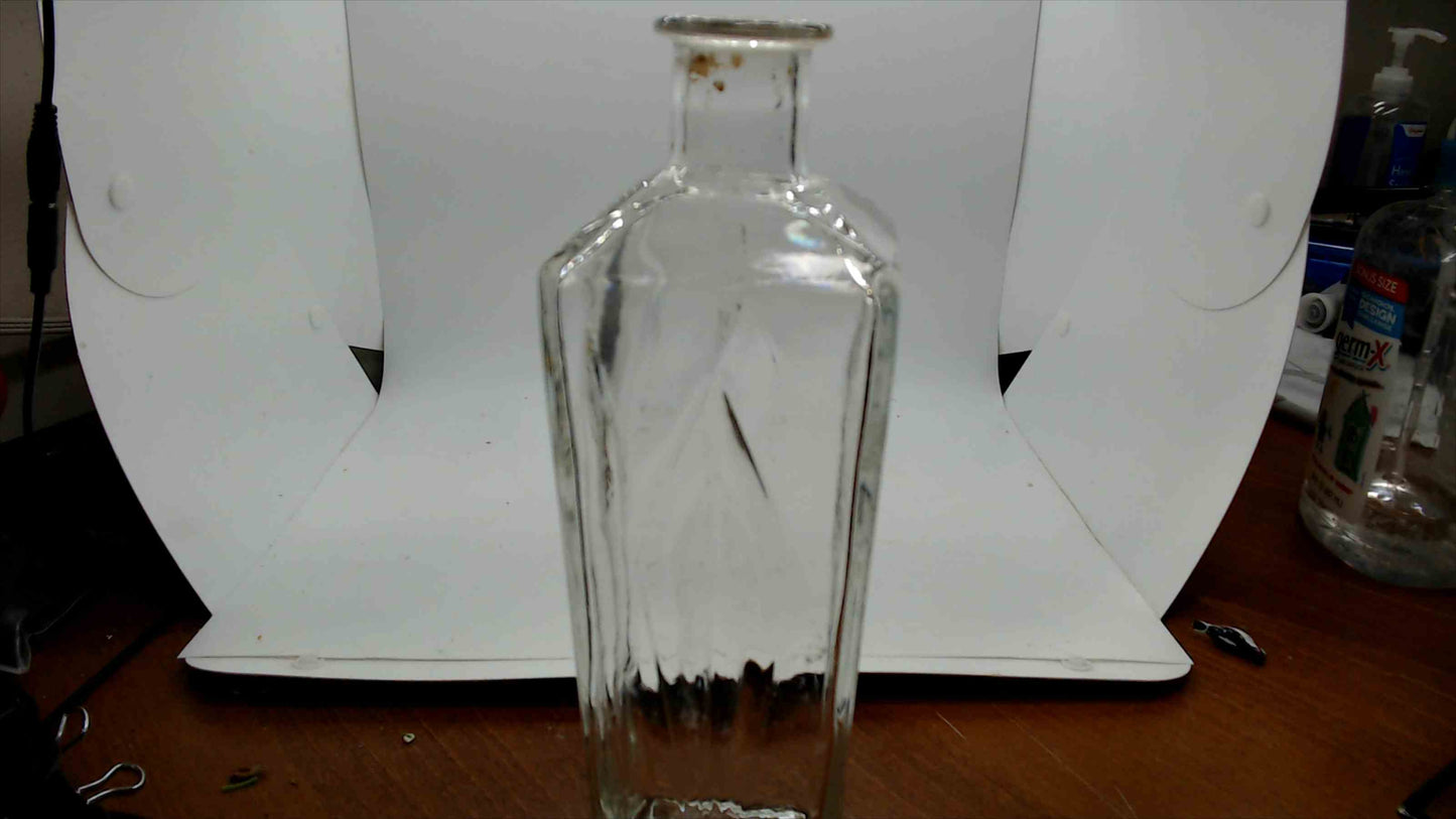Antique Clear Glass Apothecary Bottle – Square Chamfered Body, Ground Glass Stopper, 9.75"