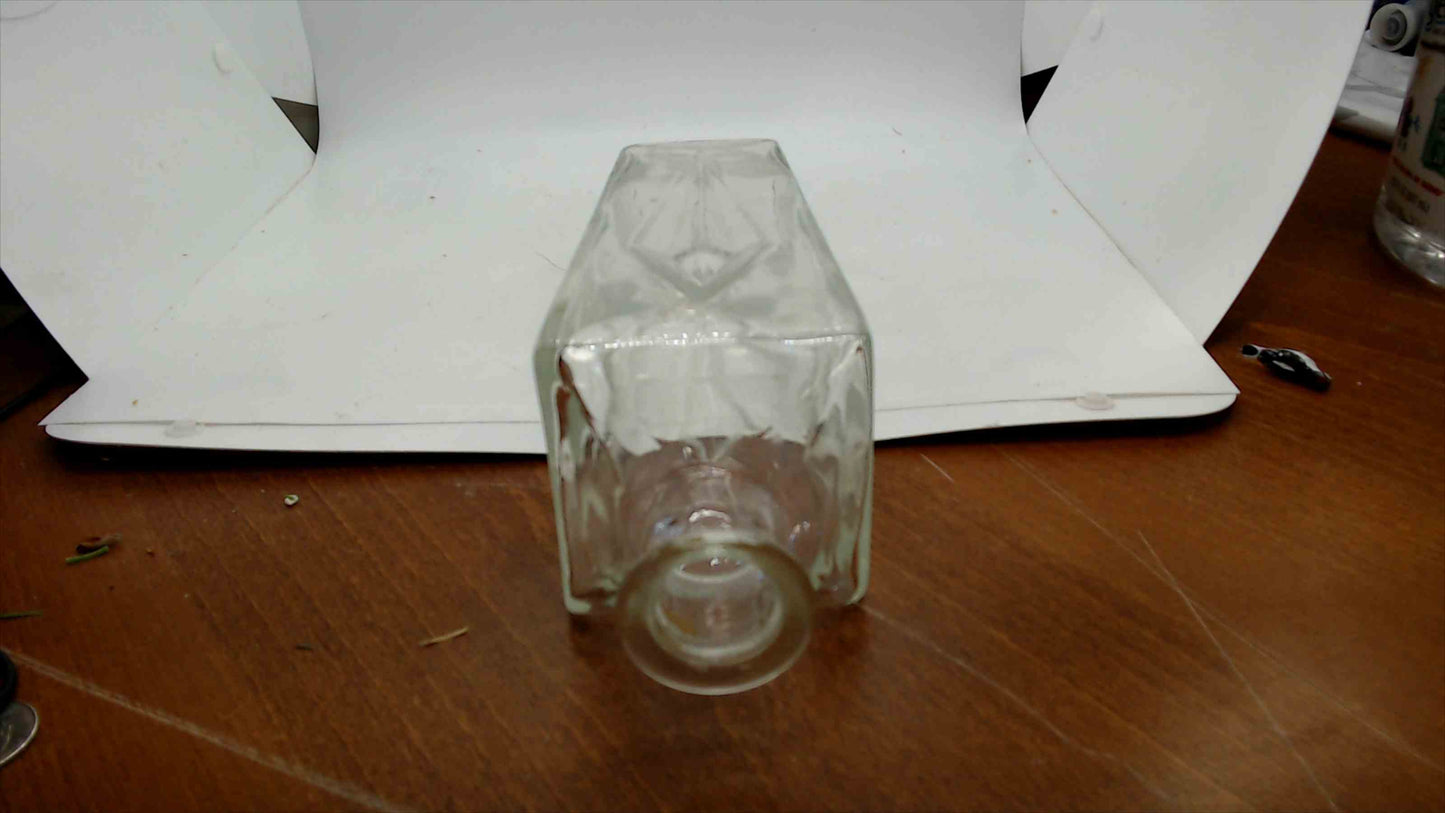 Antique Clear Glass Apothecary Bottle – Square Chamfered Body, Ground Glass Stopper, 9.75"