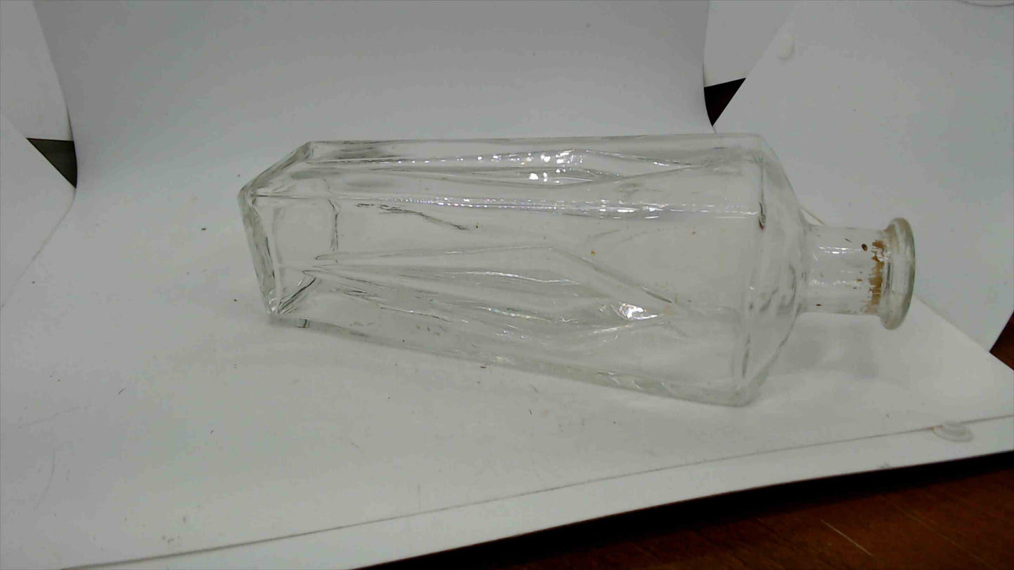 Antique Clear Glass Apothecary Bottle – Square Chamfered Body, Ground Glass Stopper, 9.75"