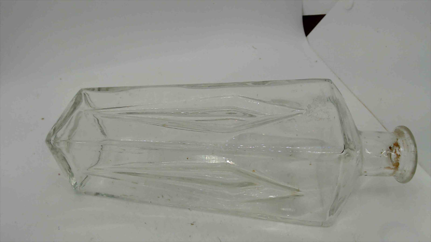 Antique Clear Glass Apothecary Bottle – Square Chamfered Body, Ground Glass Stopper, 9.75"