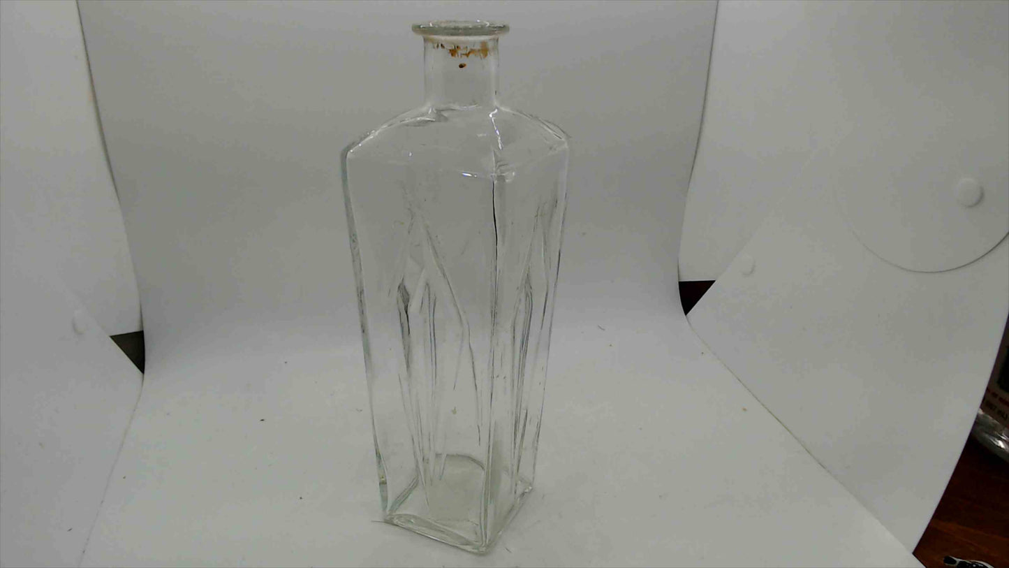 Antique Clear Glass Apothecary Bottle – Square Chamfered Body, Ground Glass Stopper, 9.75"