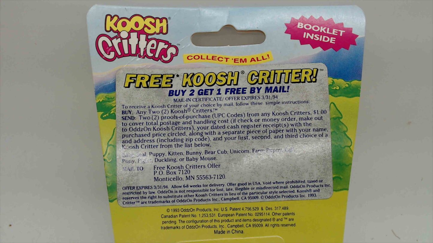 Vintage 1993 Koosh Critters Bear Cub – OddzOn – Original Card – 90s Toy Collectible