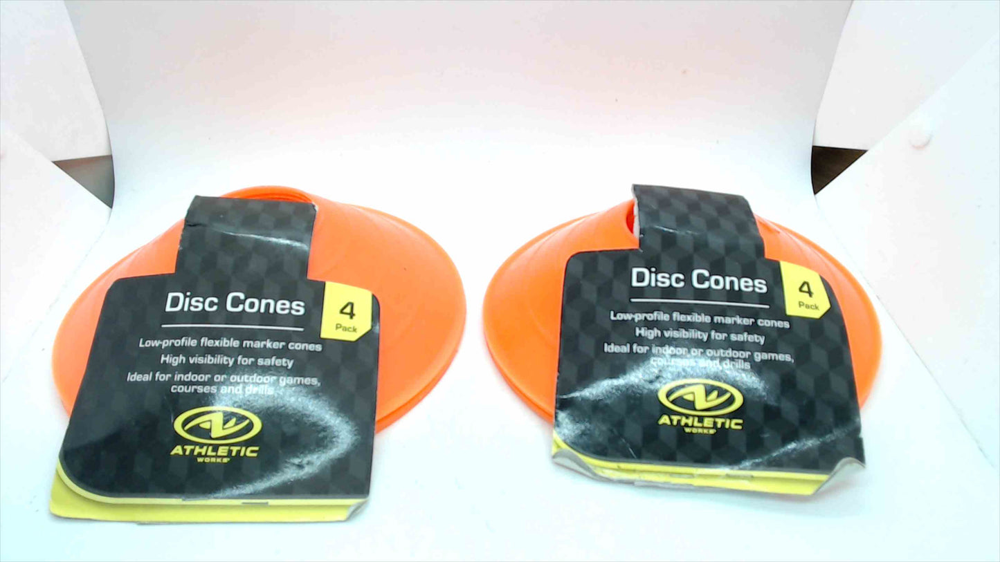 Athletic Works Orange Disc Cones – 2 Packs of 4 (8 Total) – Low-Profile Flexible Field Marker Cones