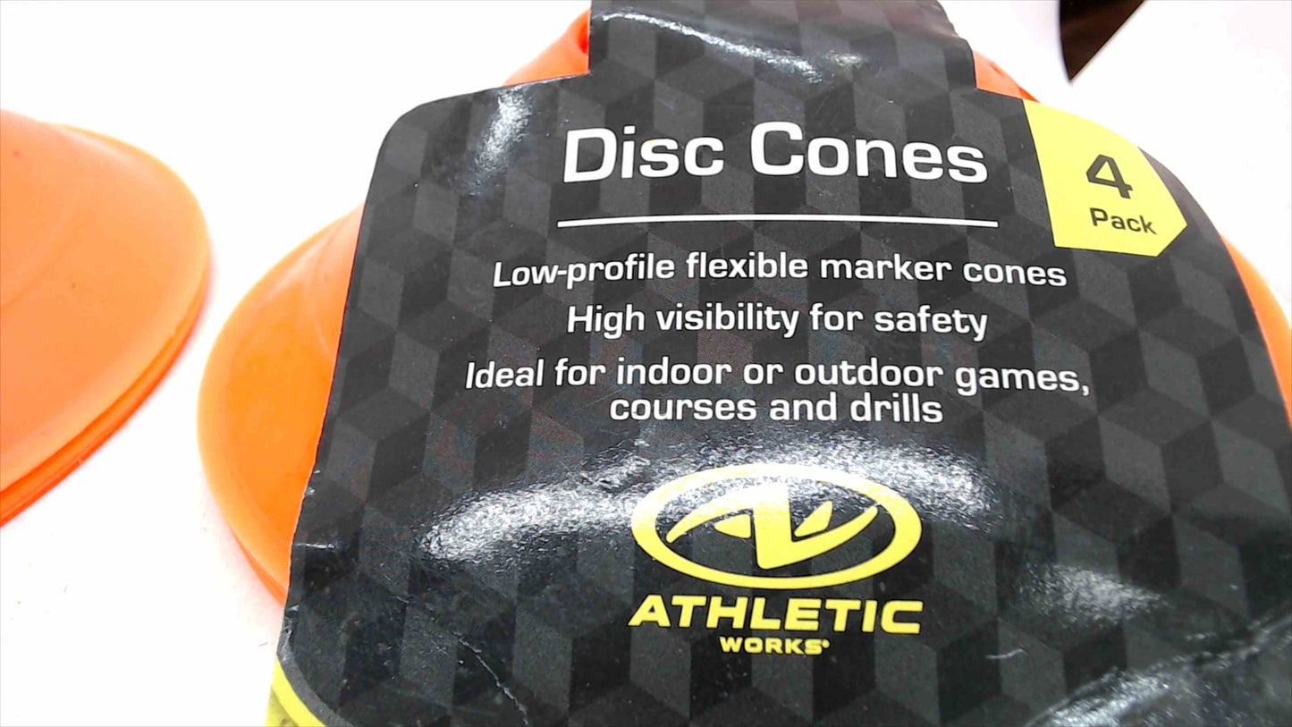 Athletic Works Orange Disc Cones – 2 Packs of 4 (8 Total) – Low-Profile Flexible Field Marker Cones