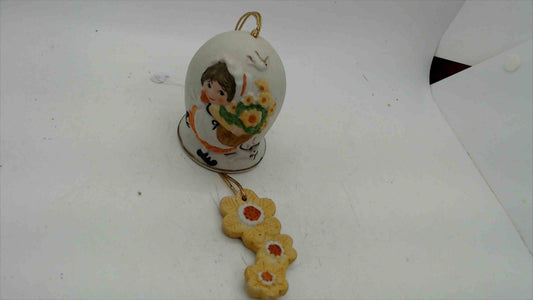 Jasco 1981 Porcelain Bell Ornament – Girl with Bouquet & Hummingbirds – Taiwan – Flower Clapper