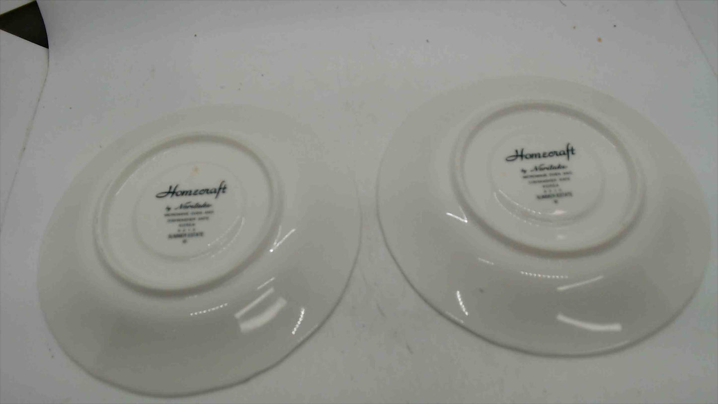 Noritake Homecraft Summer Estate Saucers – Set of 2 – Pattern 9212 – Yellow Stripe Blue Floral