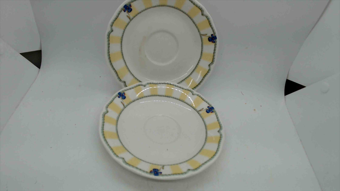 Noritake Homecraft Summer Estate Saucers – Set of 2 – Pattern 9212 – Yellow Stripe Blue Floral