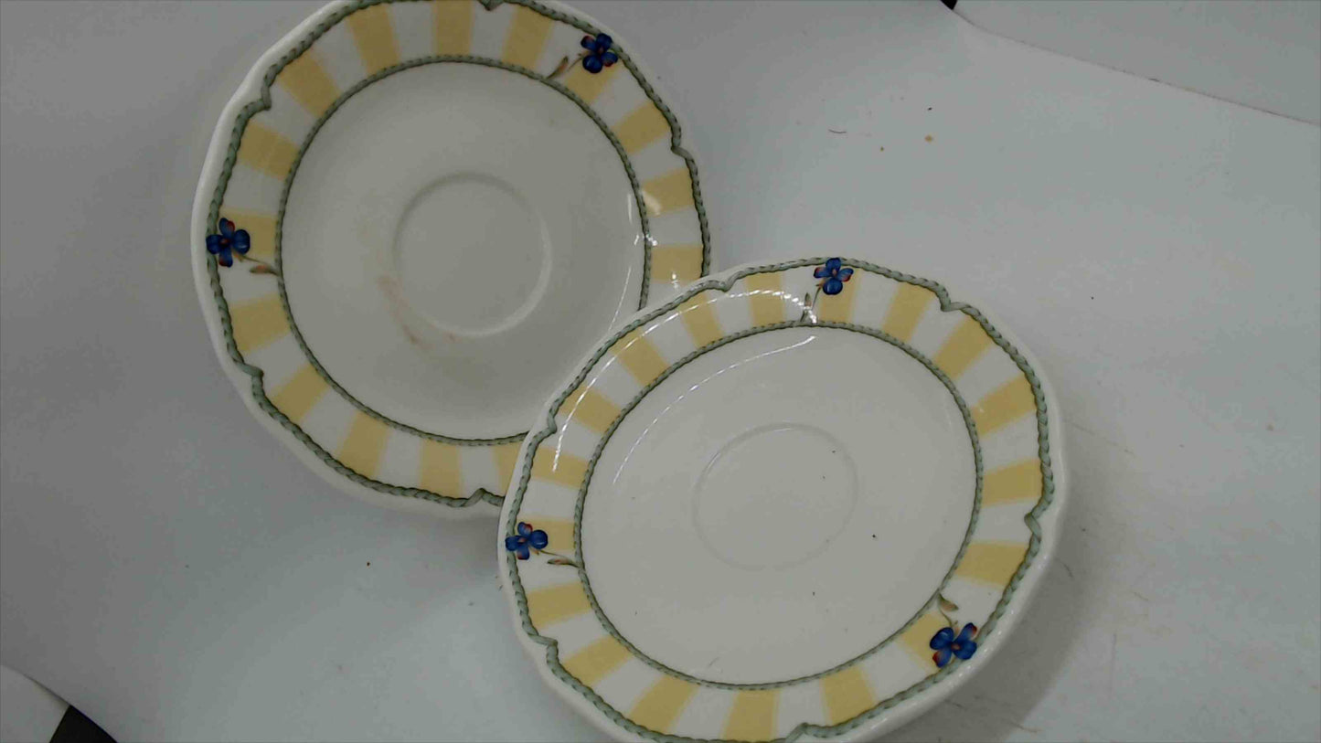 Noritake Homecraft Summer Estate Saucers – Set of 2 – Pattern 9212 – Yellow Stripe Blue Floral