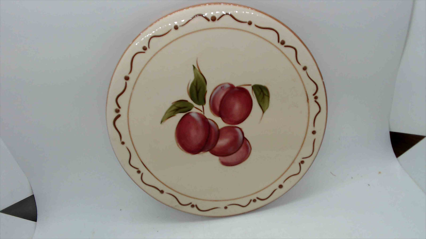 Around the Orchard Home China Plum Trivet – Ceramic Tile, Cream Glaze, Brown Scroll Border – 8"