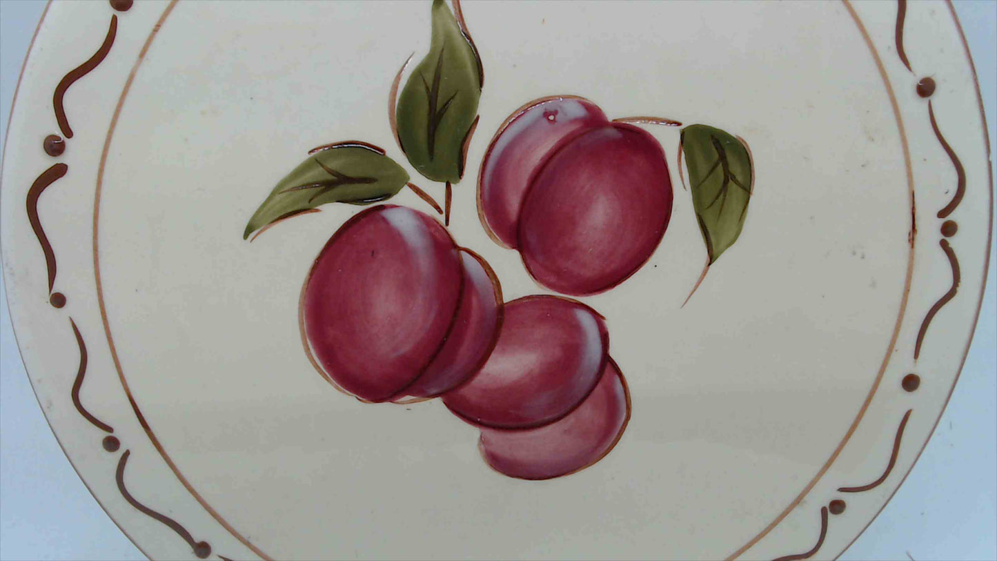 Around the Orchard Home China Plum Trivet – Ceramic Tile, Cream Glaze, Brown Scroll Border – 8"