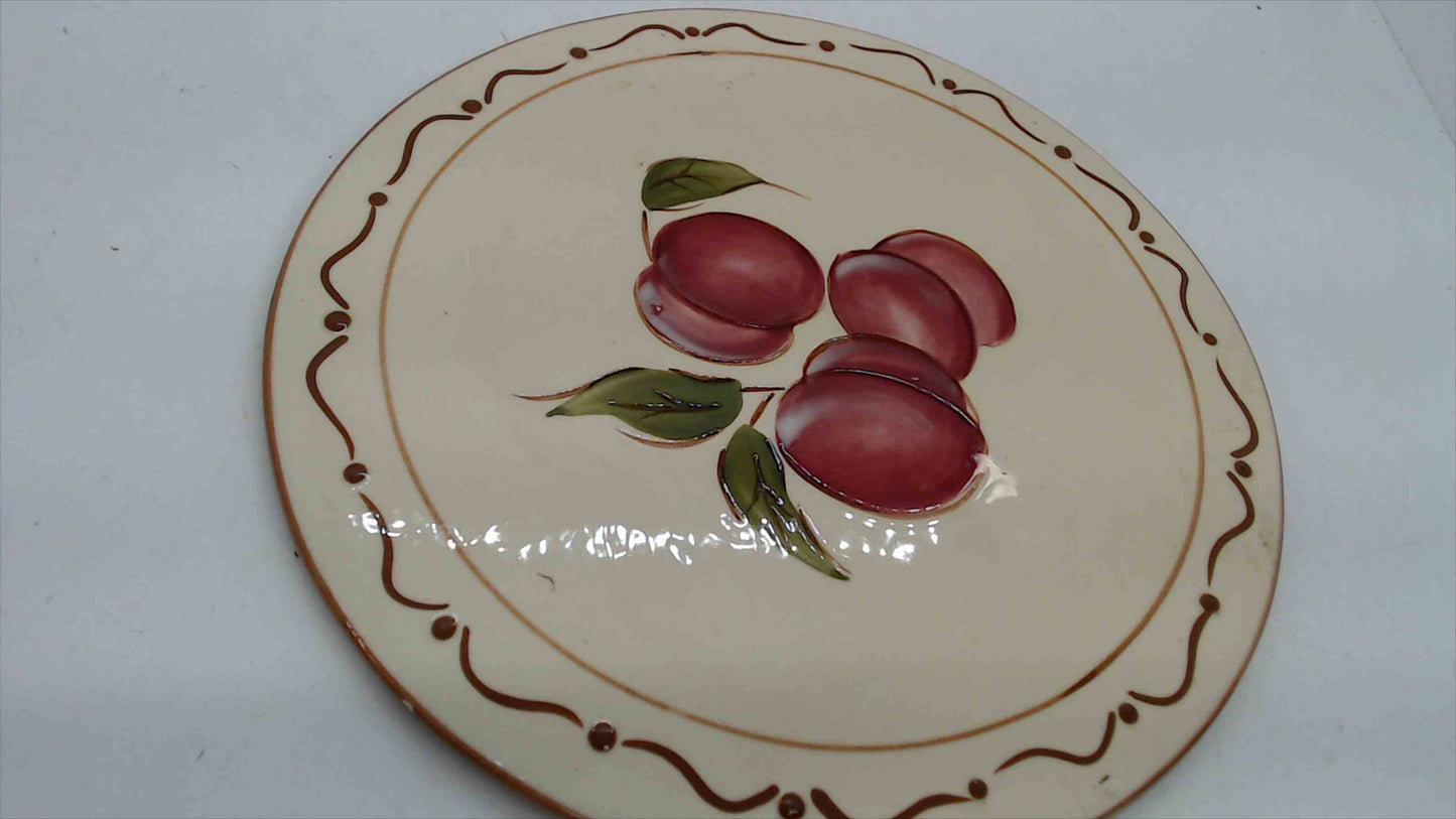 Around the Orchard Home China Plum Trivet – Ceramic Tile, Cream Glaze, Brown Scroll Border – 8"