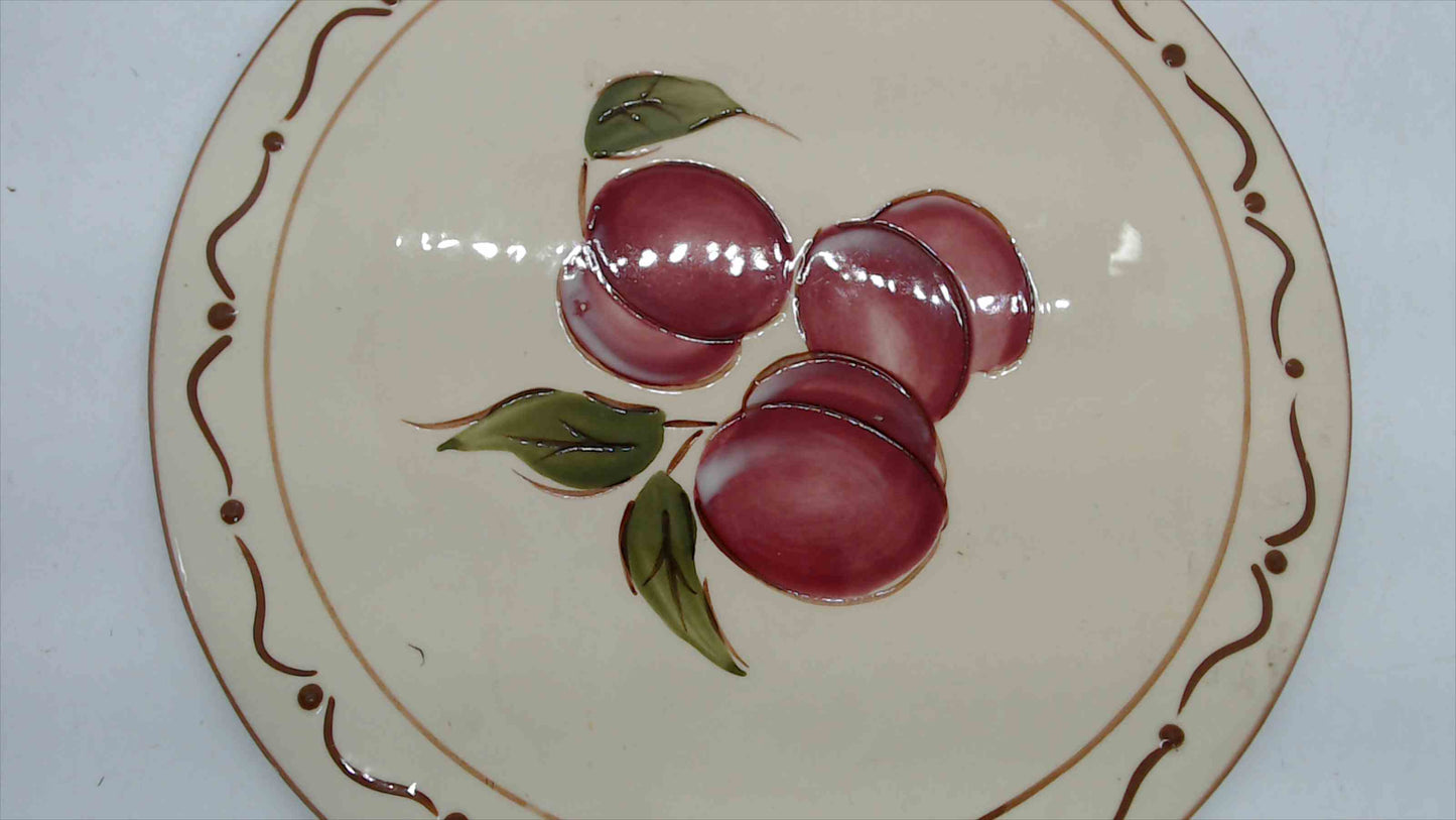 Around the Orchard Home China Plum Trivet – Ceramic Tile, Cream Glaze, Brown Scroll Border – 8"