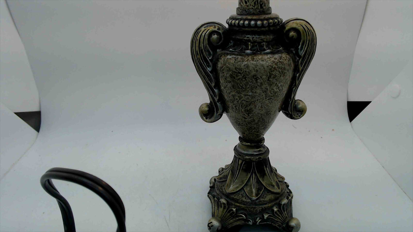 Vintage Ornate Resin Candelabra Accent Lamp – Antiqued Brass-Tone Urn, Scrolled Handles – 10" – Hollywood Regency