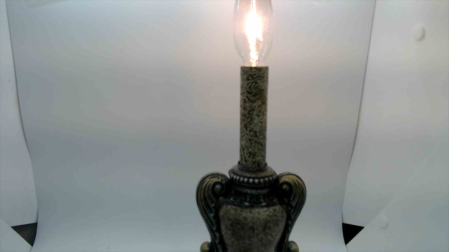 Vintage Ornate Resin Candelabra Accent Lamp – Antiqued Brass-Tone Urn, Scrolled Handles – 10" – Hollywood Regency