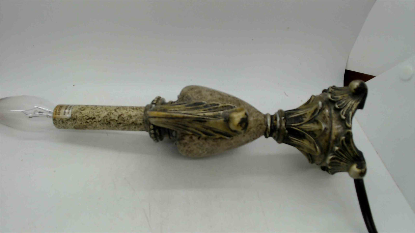 Vintage Ornate Resin Candelabra Accent Lamp – Antiqued Brass-Tone Urn, Scrolled Handles – 10" – Hollywood Regency