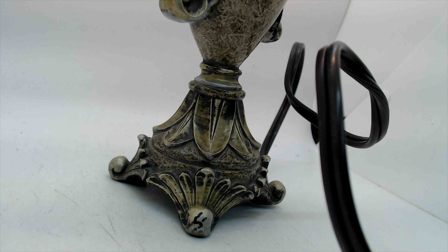 Vintage Ornate Resin Candelabra Accent Lamp – Antiqued Brass-Tone Urn, Scrolled Handles – 10" – Hollywood Regency