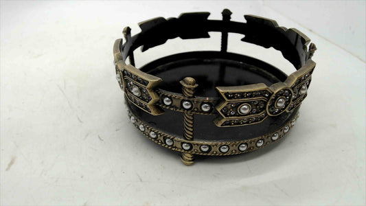 Decorative Black Lacquer & Brass-Tone Ring Dish with Rhinestone & Pearl Bead Surround — 4" Wide