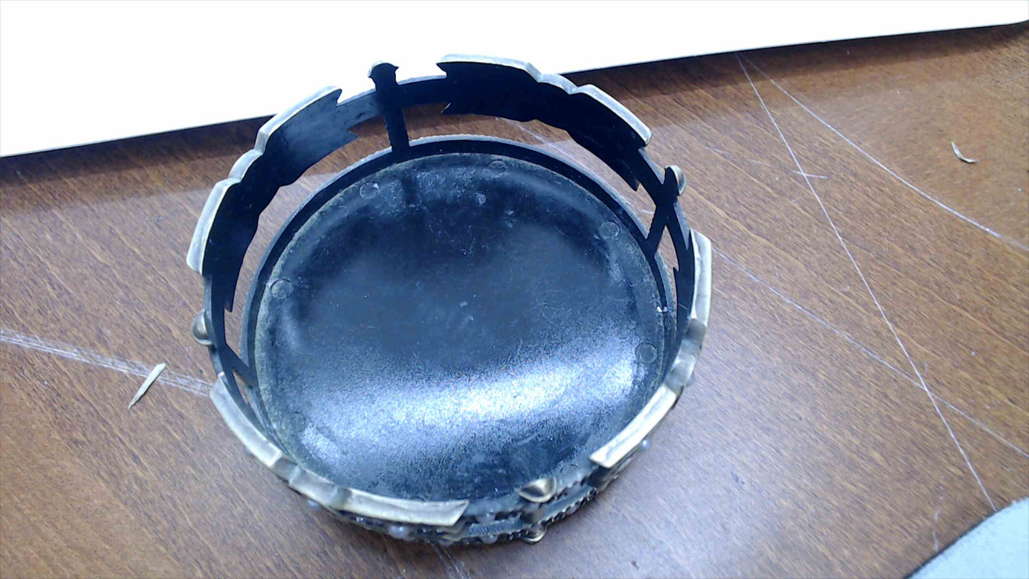 Decorative Black Lacquer & Brass-Tone Ring Dish with Rhinestone & Pearl Bead Surround — 4" Wide