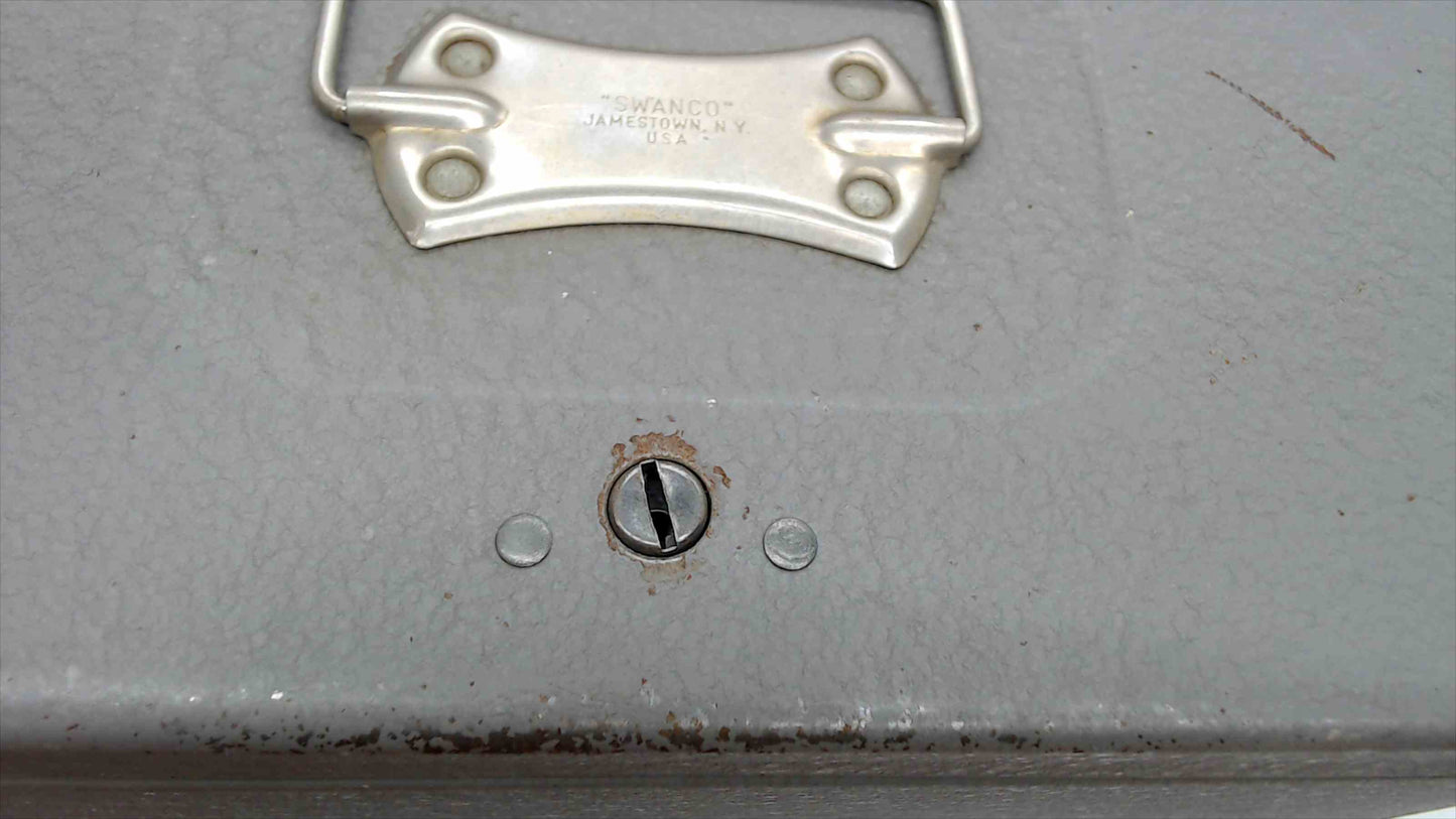 Vintage Swanco Steel Lock Box with Key — Jamestown NY USA, Gray Metal Cash Box