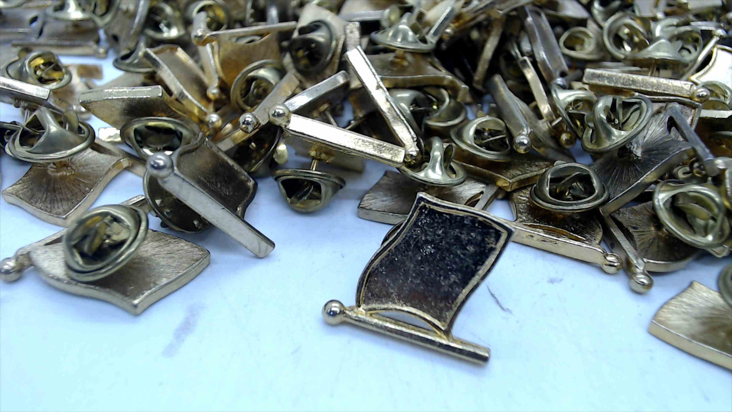 Lot of ~210 Blank Gold-Tone Flag Lapel Pin Bases with Butterfly Clutch Backs — Bulk Craft Supply Wholesale