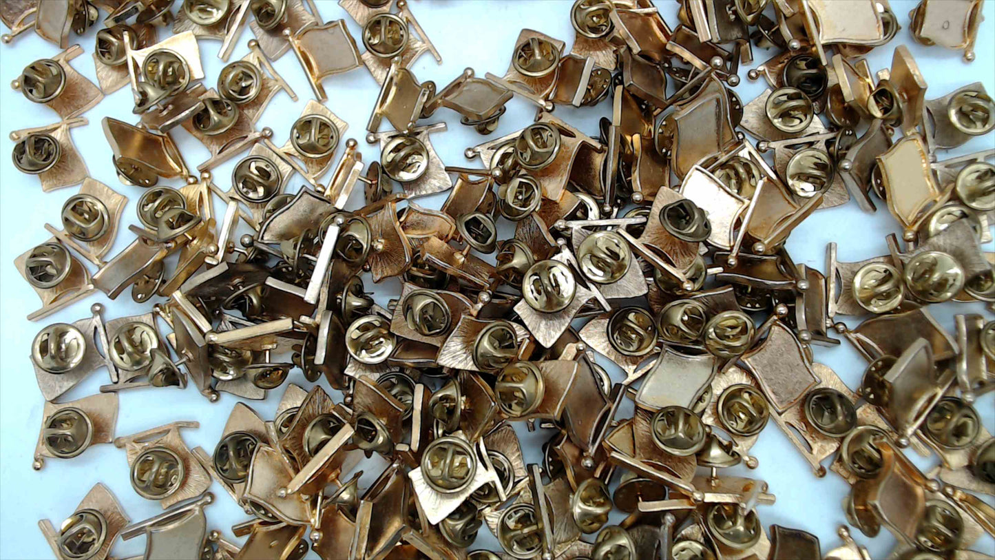 Lot of ~210 Blank Gold-Tone Flag Lapel Pin Bases with Butterfly Clutch Backs — Bulk Craft Supply Wholesale