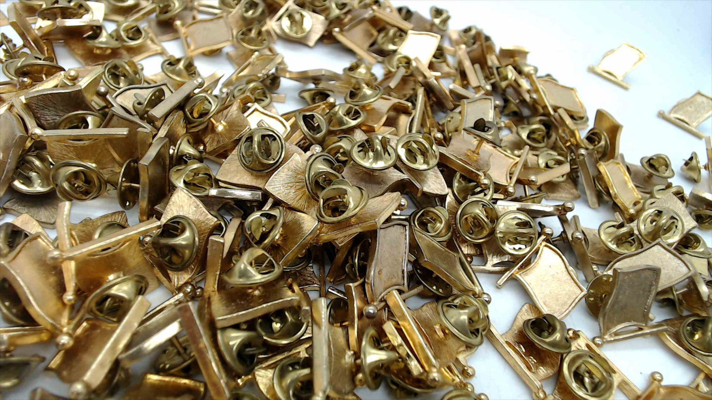 Lot of ~210 Blank Gold-Tone Flag Lapel Pin Bases with Butterfly Clutch Backs — Bulk Craft Supply Wholesale