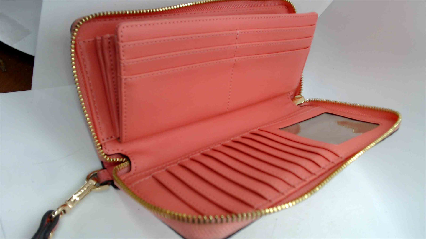 Michael Kors Coral Pink Pebbled Leather Zip-Around Continental Wallet Wristlet — Gold-Tone Hardware, 8.5"