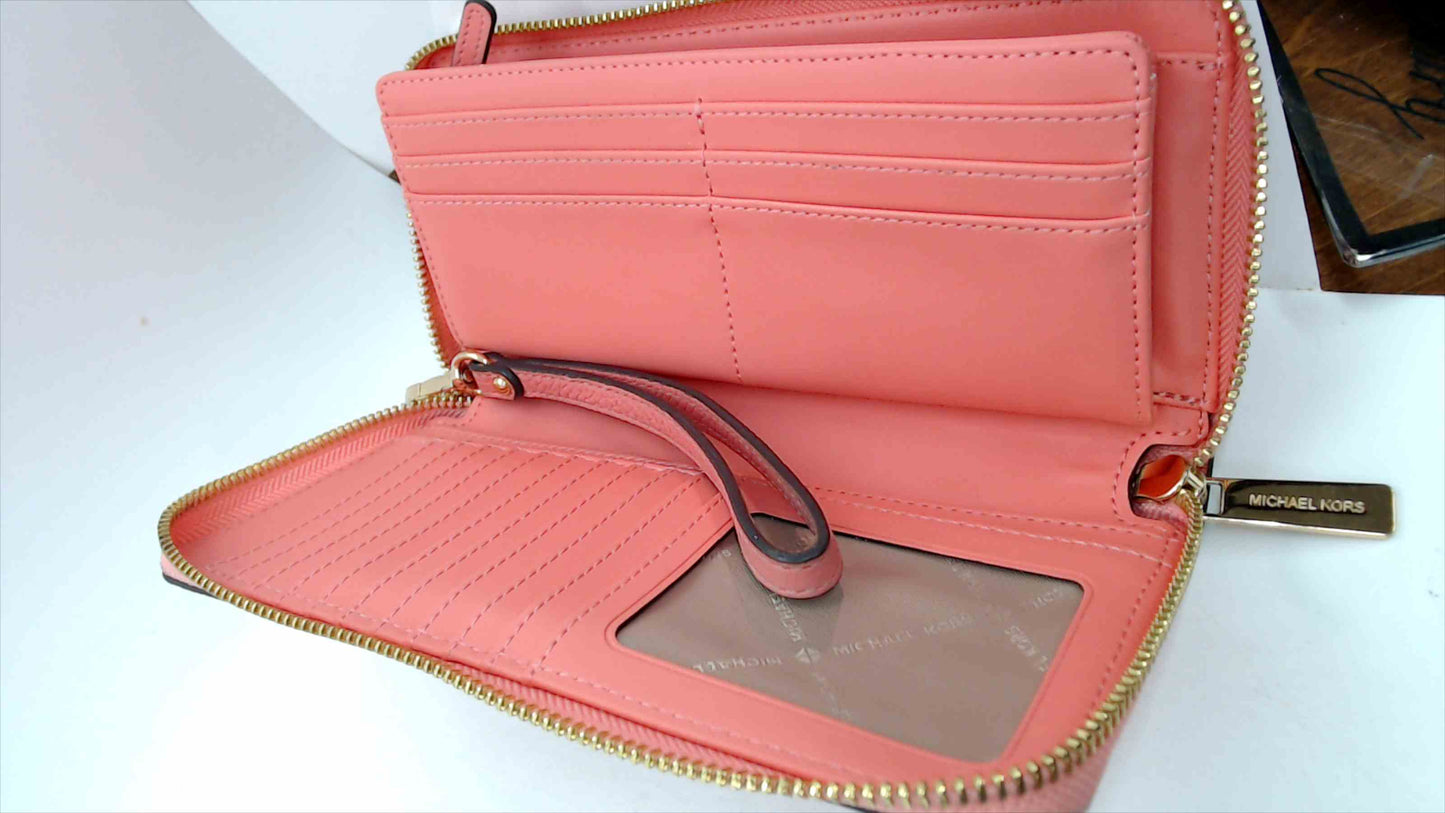 Michael Kors Coral Pink Pebbled Leather Zip-Around Continental Wallet Wristlet — Gold-Tone Hardware, 8.5"
