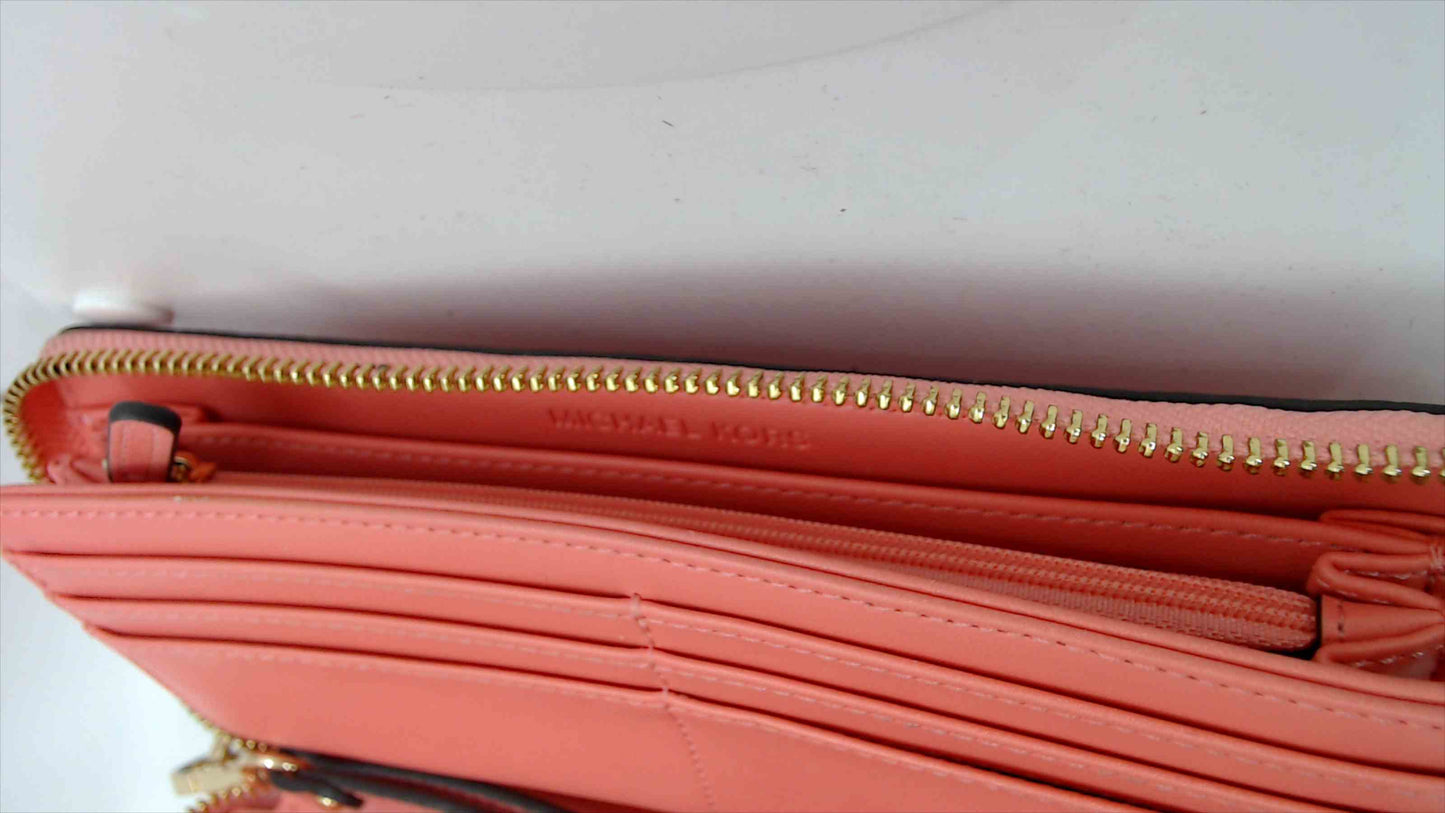 Michael Kors Coral Pink Pebbled Leather Zip-Around Continental Wallet Wristlet — Gold-Tone Hardware, 8.5"