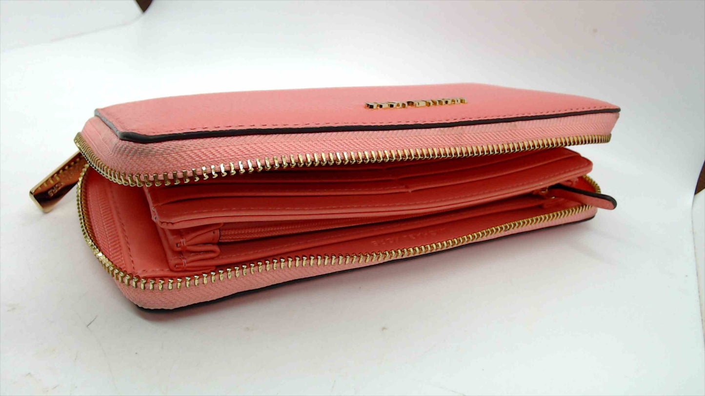 Michael Kors Coral Pink Pebbled Leather Zip-Around Continental Wallet Wristlet — Gold-Tone Hardware, 8.5"