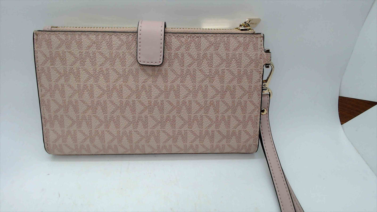 Michael Kors Blush Pink MK Signature Logo Double-Zip Wristlet Wallet — Gold-Tone Hardware, 7.5"