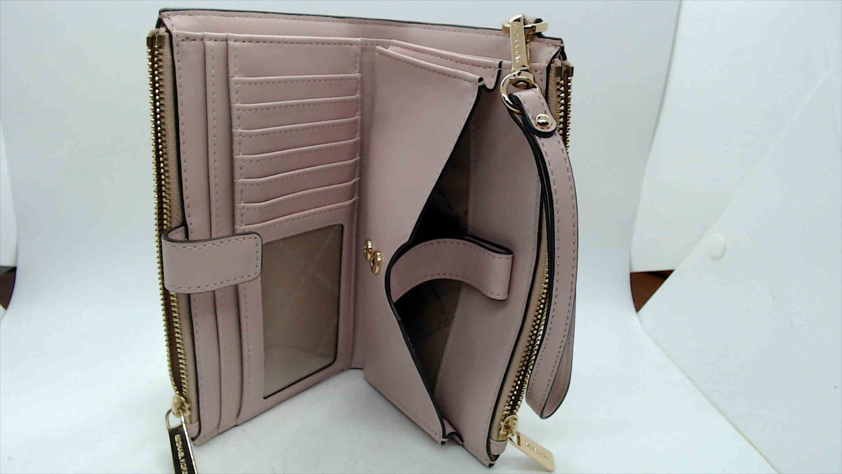 Michael Kors Blush Pink MK Signature Logo Double-Zip Wristlet Wallet — Gold-Tone Hardware, 7.5"