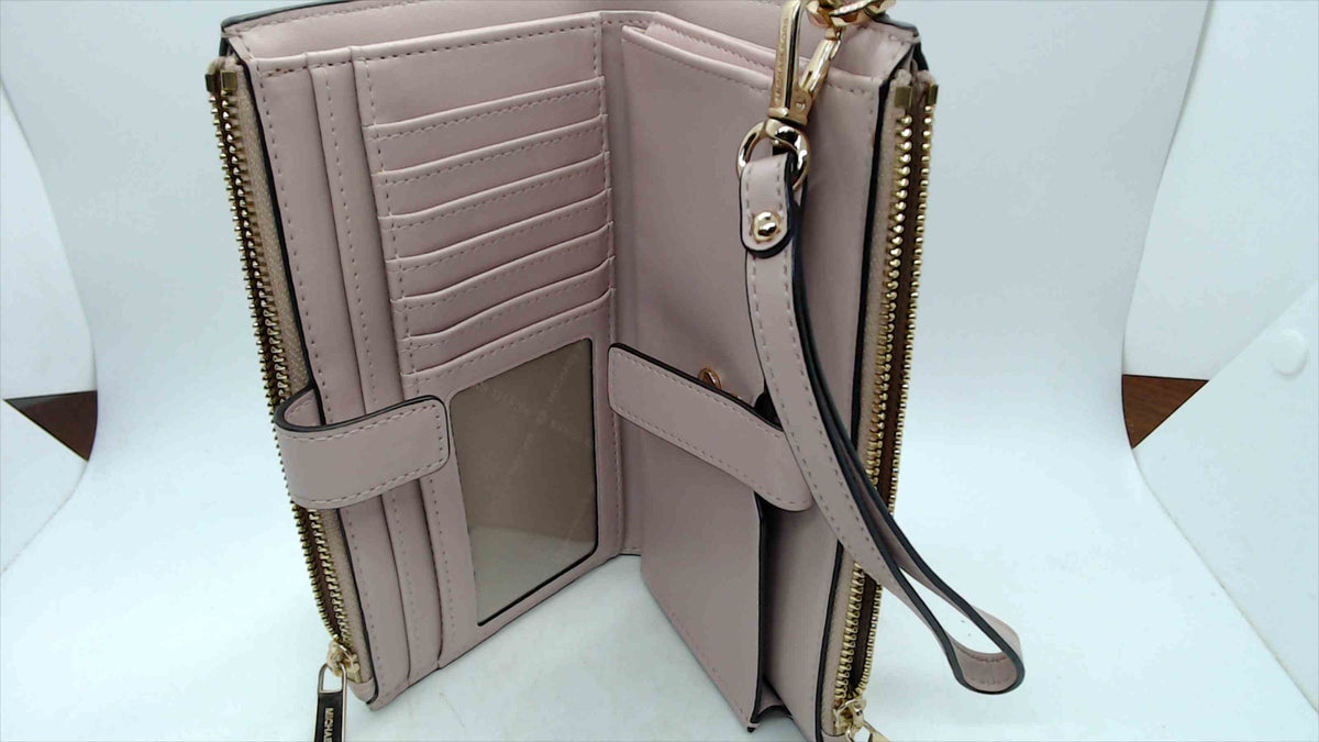Michael Kors Blush Pink MK Signature Logo Double-Zip Wristlet Wallet — Gold-Tone Hardware, 7.5"