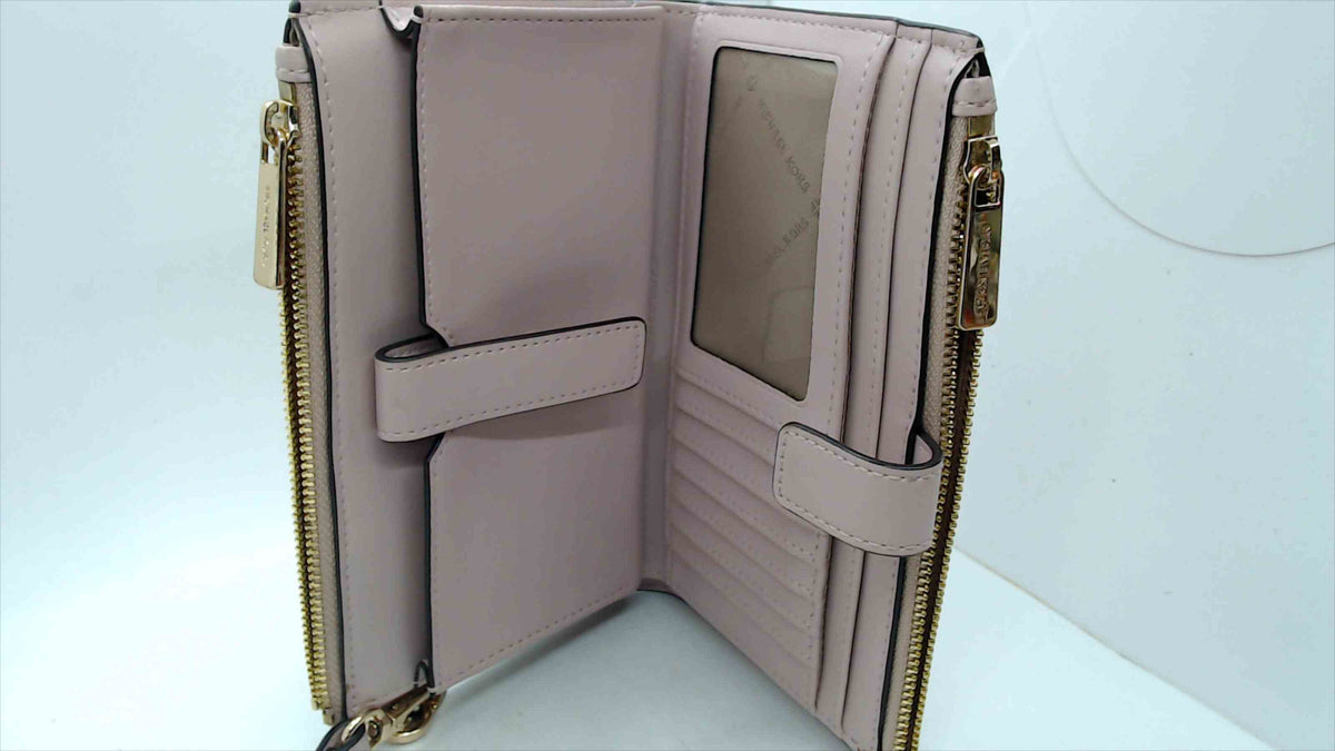 Michael Kors Blush Pink MK Signature Logo Double-Zip Wristlet Wallet — Gold-Tone Hardware, 7.5"