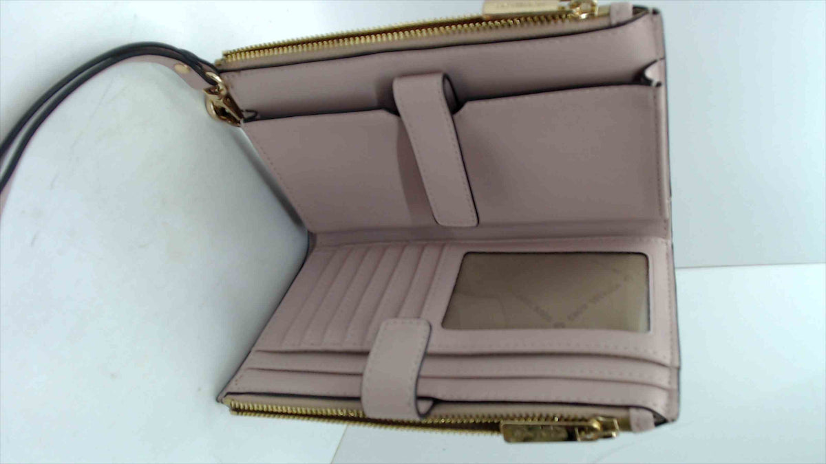 Michael Kors Blush Pink MK Signature Logo Double-Zip Wristlet Wallet — Gold-Tone Hardware, 7.5"