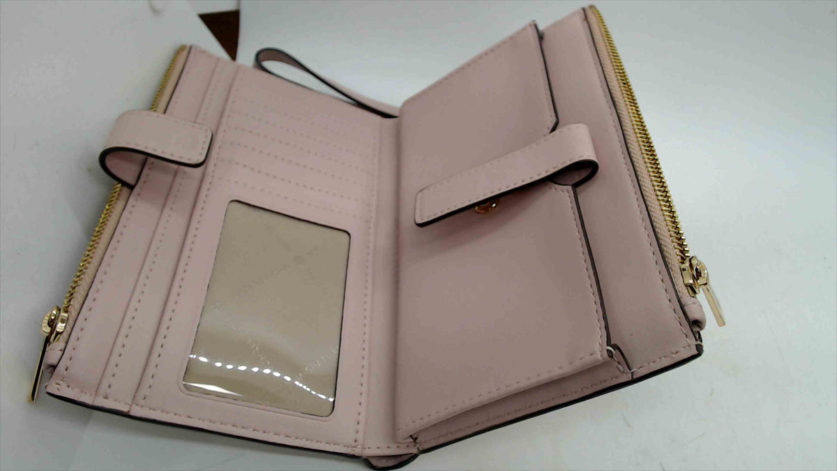 Michael Kors Blush Pink MK Signature Logo Double-Zip Wristlet Wallet — Gold-Tone Hardware, 7.5"